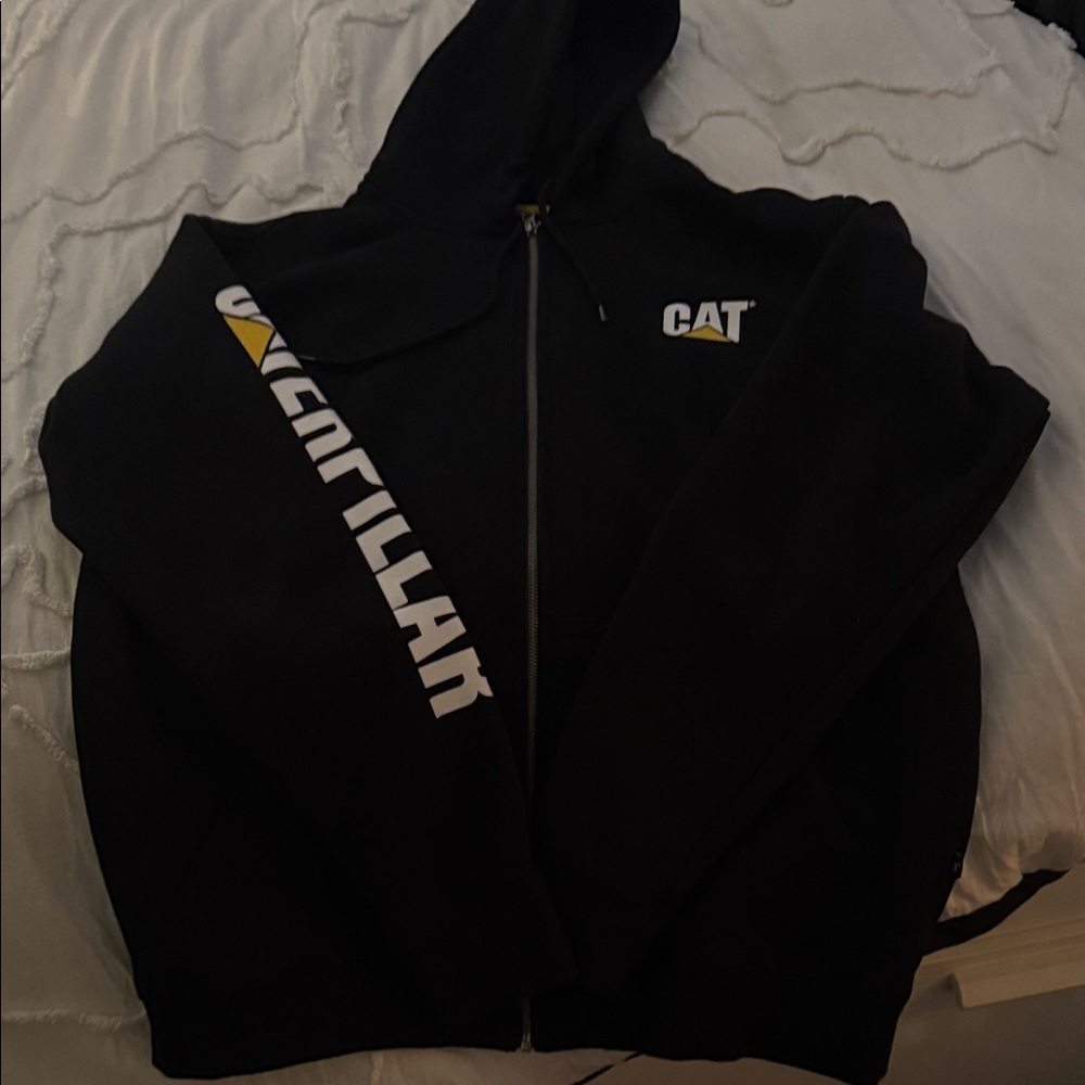 Caterpillar Black Hoodie with White and Yellow Logo